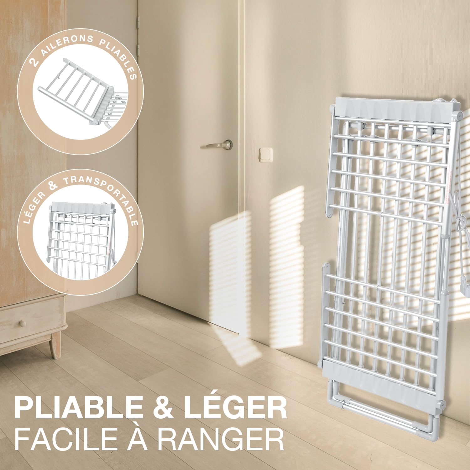 CATAVANA Séchoir Électrique XXL - 1,5m de Longueur - 230W - Température de 45-55°C - Séchage Rapide et Doux pour Jusqu’à 15kg de Linge - Câble de 1,4m - Idéal pour Séchage en Intérieur