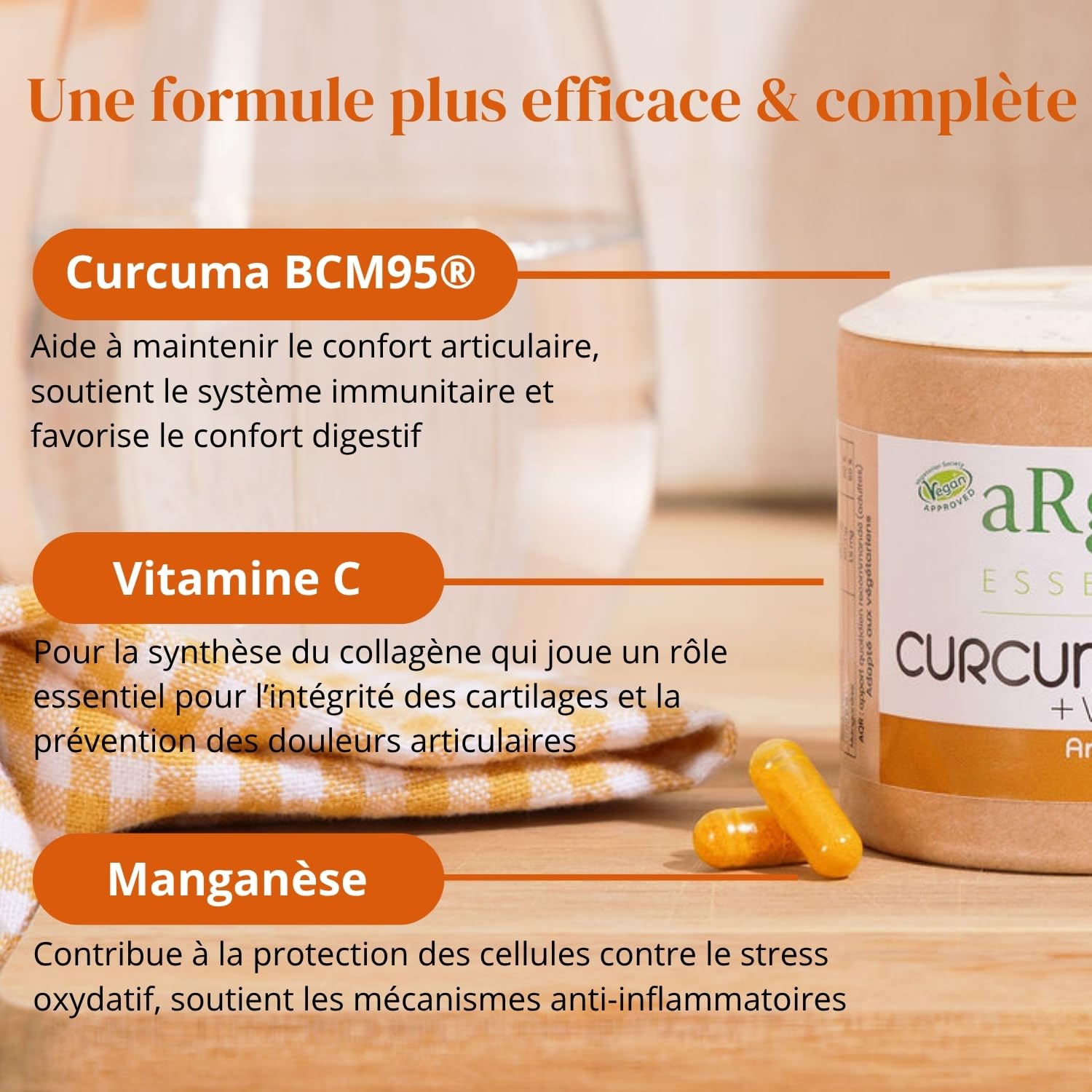 Curcuma bio BCM95® Haute Biodisponibilité – 95% Curcuminoïdes - Sans Pipérine – Articulations, anti inflammatoire & Antioxydant – Avec Manganèse & Vitamine C – 2 Mois - 60 Gélules Vegan