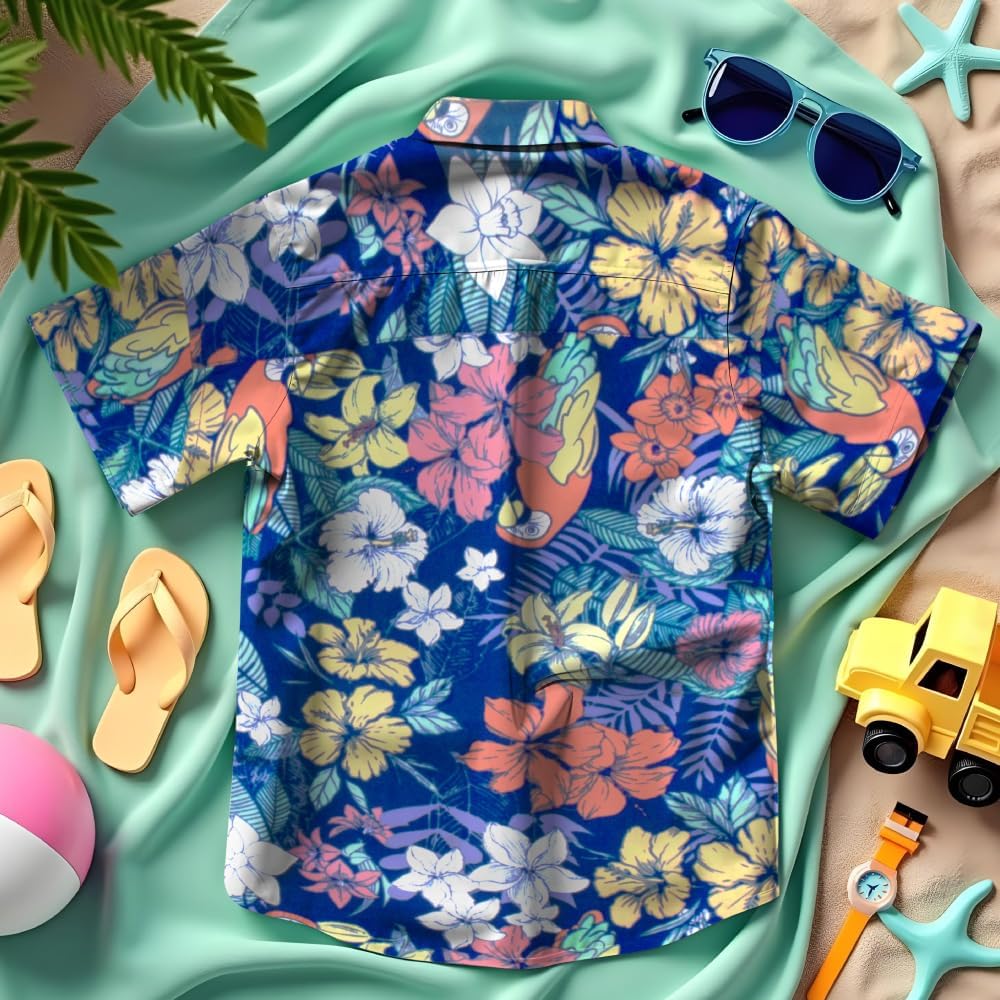 Tommy Bahama Boys Classic Woven Button-Down Short-Sleeve Hawaiian Shirt with Pocket for Kids - Image 3