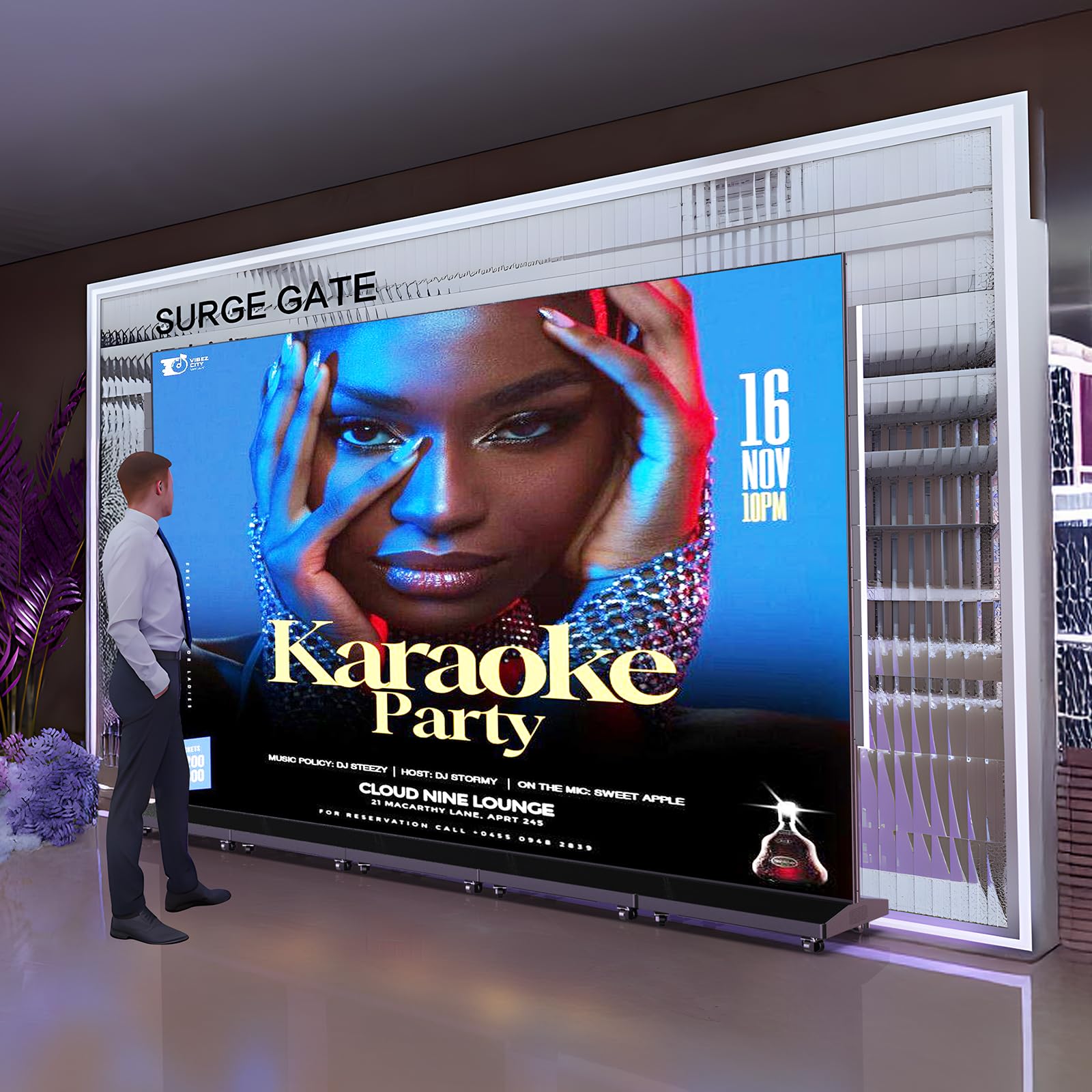 Poster LED P1.86 da 80", Schermo Componibile da Esposizione, Display Pubblicitario Seamless con App/WiFi e Flight Case per Fiere, Nero, 1 Pezzo