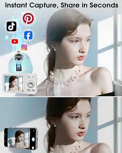 Miniatura 5 de Cámara digital, enfoque automático 48MP 4K cámara para fotografía con tarjeta de 32 GB, cámara digital portátil compacta de apuntar y disparar