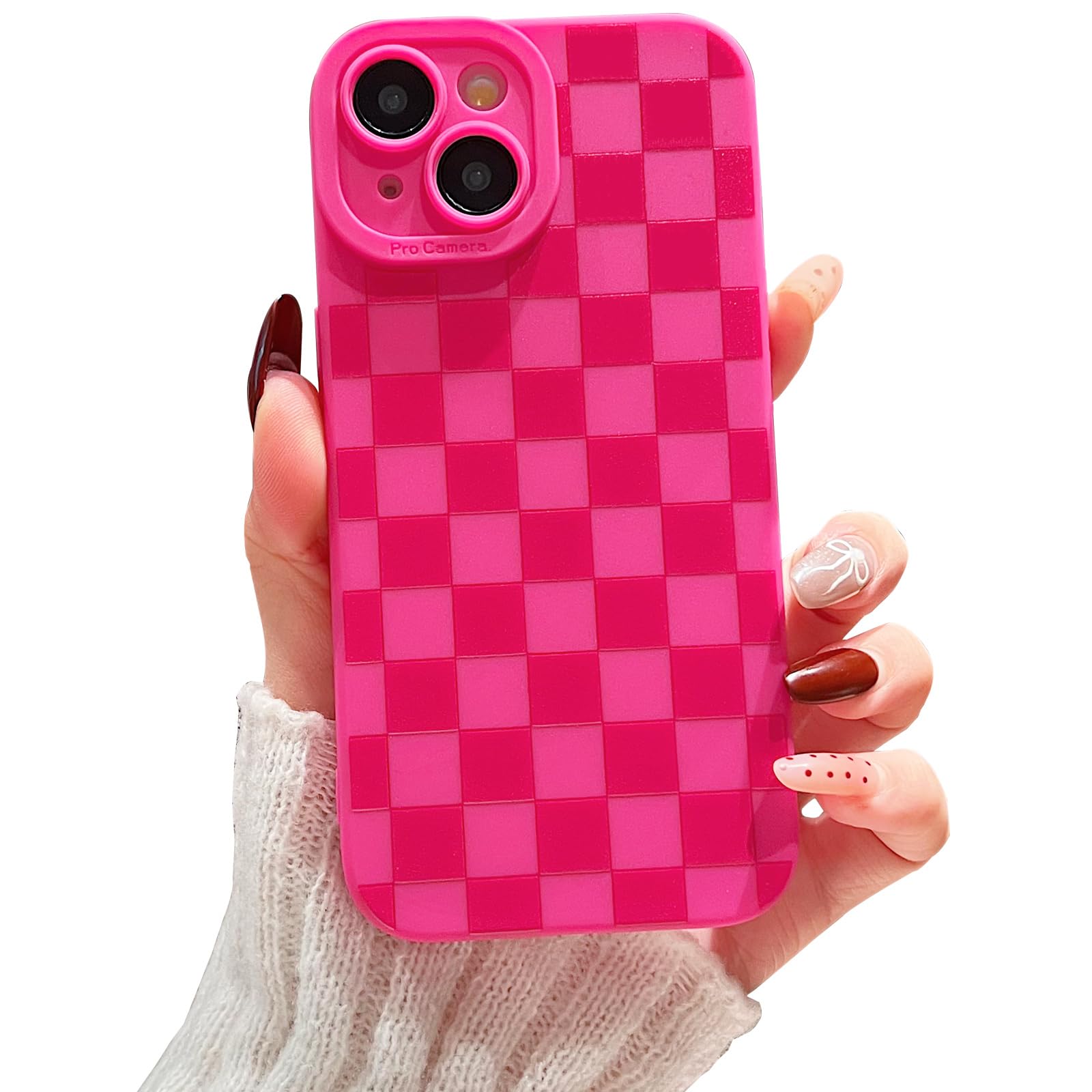 YUMUPIFE Compatible with iPhone 15 Case Cute Checkered Pattern Design for Girls Women, Soft Silicone Shockproof Protective Designed for iPhone 15