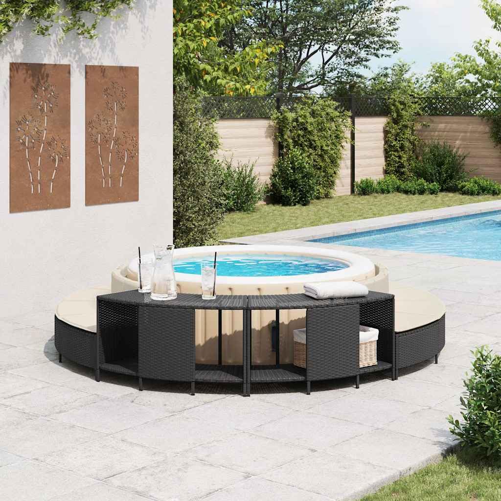 Generisch Outdoor-Regale für Whirlpool 2 STK. Schwarz Poly Rattan,Heim Garten,Pool Spa,Pool- Whirlpool-Zubehör-365620