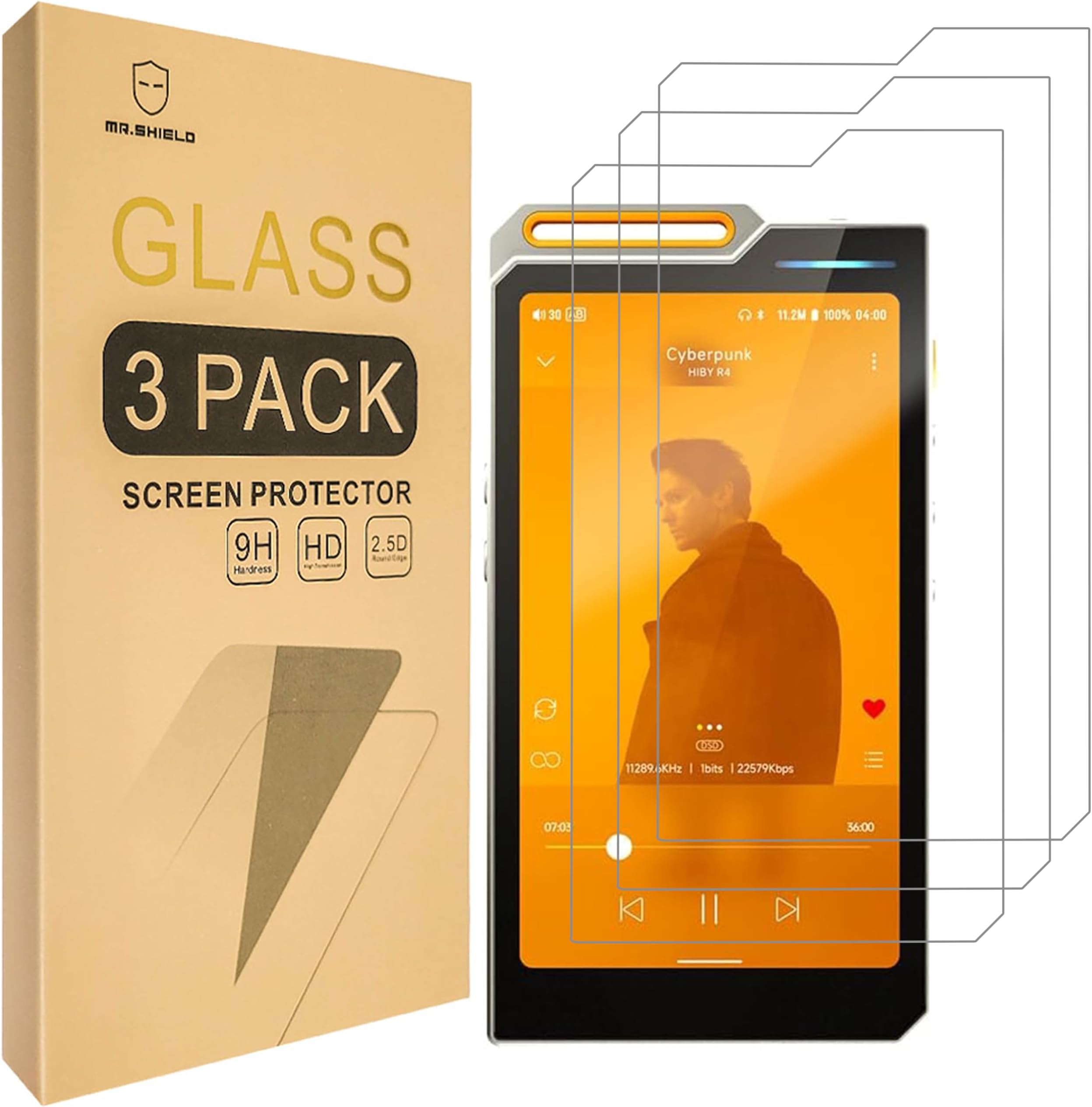 Mr.Shield Tempered Glass Screen Protector Compatible with HiBy R4 [3-Pack] [Japan Glass with 9H Hardness]
