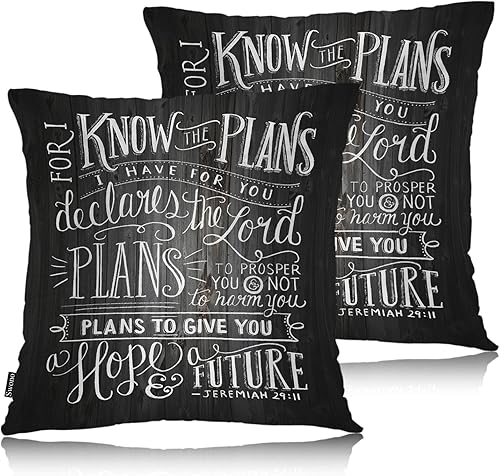 Swono Juego de 2 fundas de almohada decorativas con versículo bíblico para el hogar, fundas de almohada para sala de estar, dormitorio, fundas de