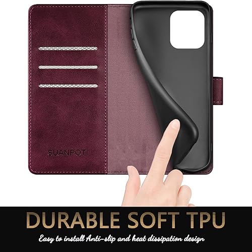 Miniatura 5 de SUANPOT Funda tipo cartera para T-Mobile Revvl 6 5G con bloqueo RFID, tarjetero de crédito, funda protectora de piel sintética para mujeres
