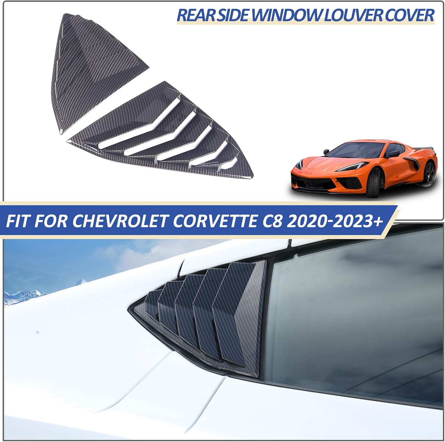 Daeiclru Rear Side Window Louver Cover Compatible with Chevrolet Corvette C8 Stingray 2020-2023, Rear Window Shutters Trim Cover, Air Vent Shades Cover Trim (Carbon Fiber Pattern)