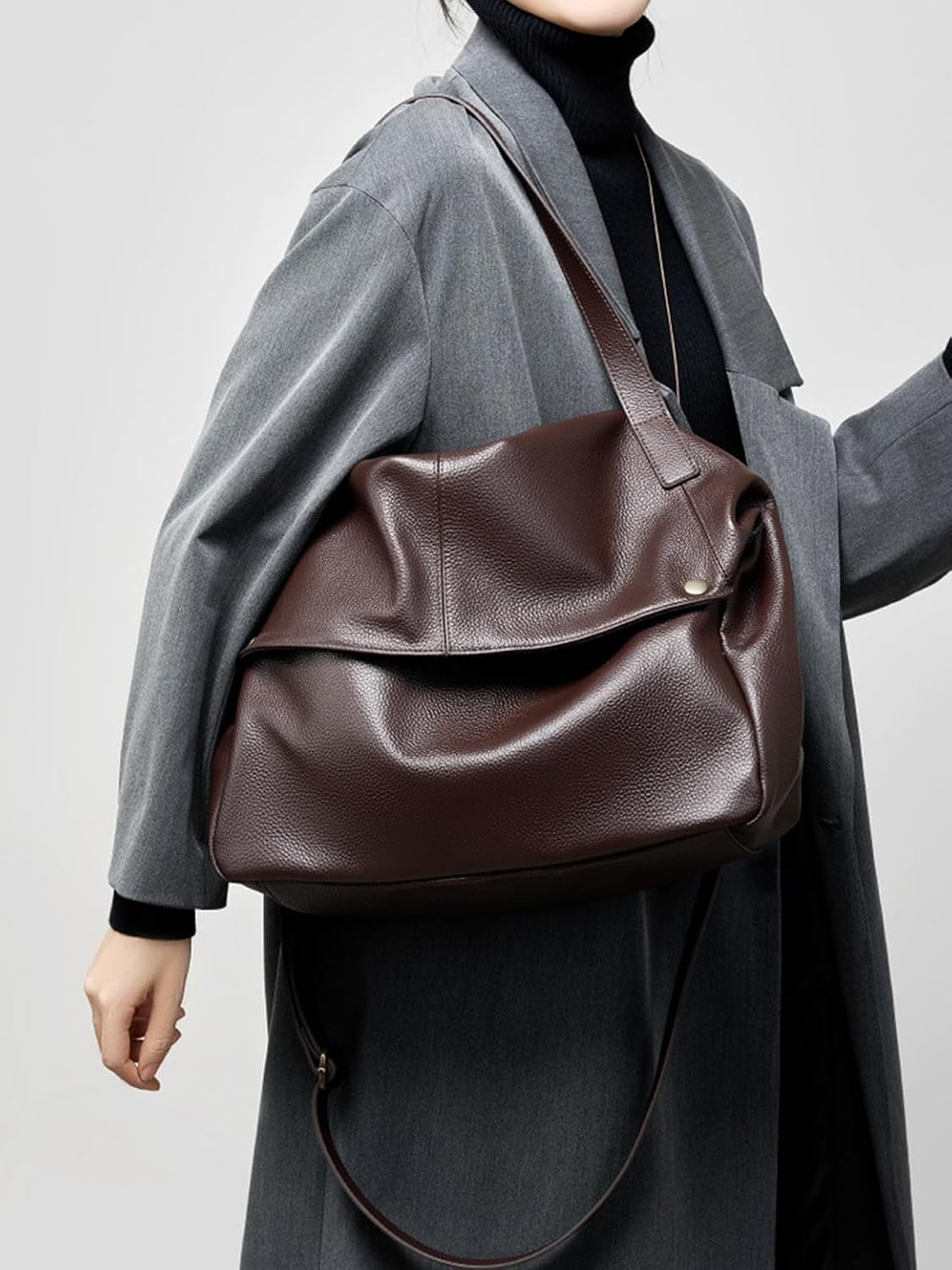 Genuine Leather Tote Bag for Women - Large Capacity Durable Top-Grain Soft Leather Satchel Purse for Work Travel