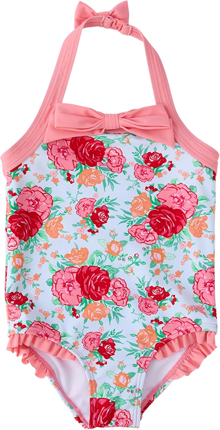RuffleButts Girls UPF50+ Sun Protected Halter One Piece Swimsuit
