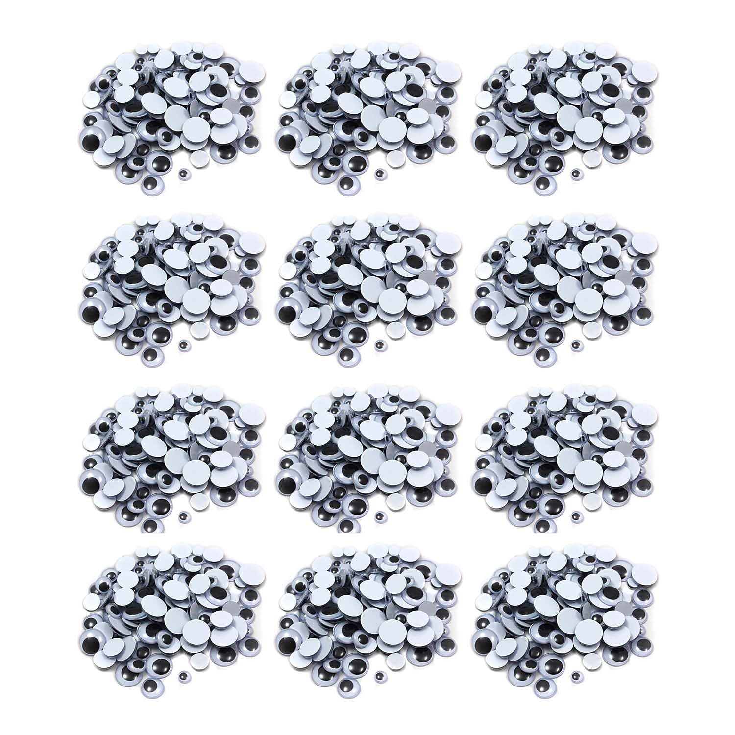 Charles Leonard Wiggle Eyes, Black, Assorted Sizes, 100 Per Pack, 12 Packs