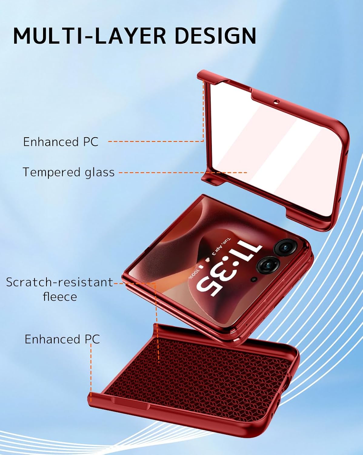 NINKI Leather Case for Motorola Razr Ultra 2025 with Stand & Screen Protector, Full Body Slim Thin Shockproof Protective Ultra60 Cell Phone Cover for Moto Razr 60 Ultra Case 2025 with Kickstand – Red