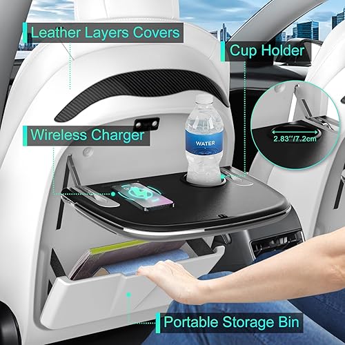 Miniatura 2 de Bandeja de respaldo de asiento para Tesla Modelo Y Modelo 3, bandeja de asiento de automóvil para comer alimentos, laptop, respaldo de asiento
