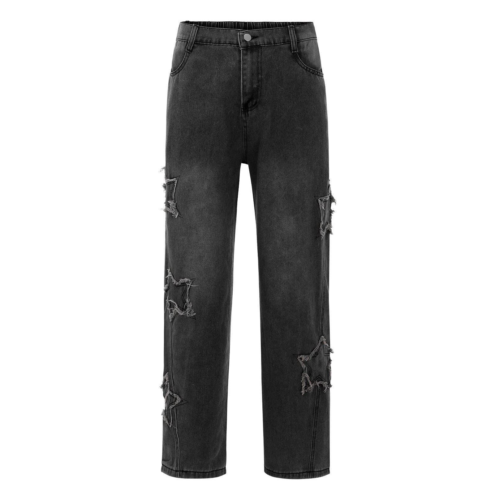 Baggy Jeans Uomo con Stelle Stampate Jeans Patchwork Pantaloni Denim Hip Hop Vintage Y2K Straight Leg Streetwear