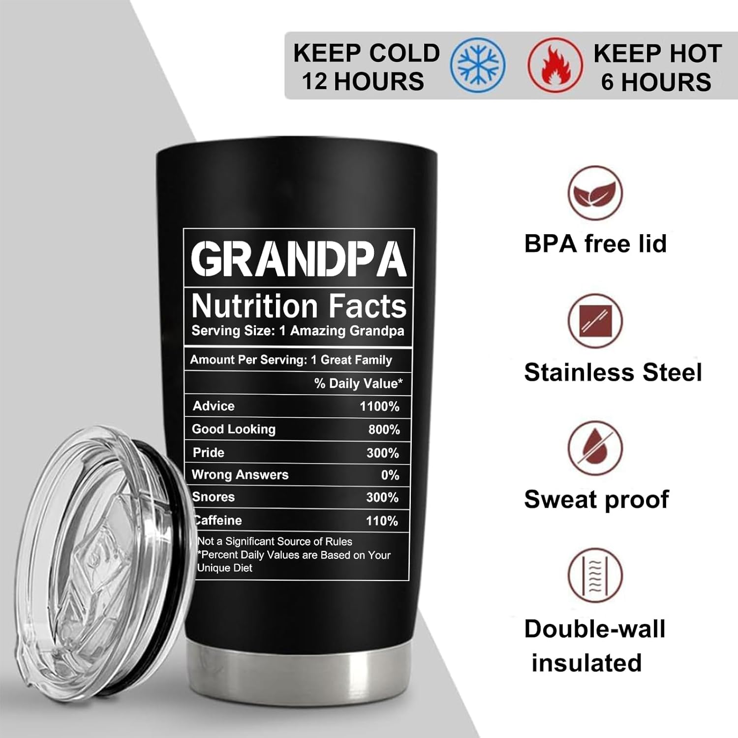 Best Grandpa Ever Tumbler with Lid, Gifts for Grandfather from Granddaughter Grandson, Birthday Xmas Present Ideas for New Grandfather, Promoted To Granddad, 20 Oz Coffee Tumbler - Image 3