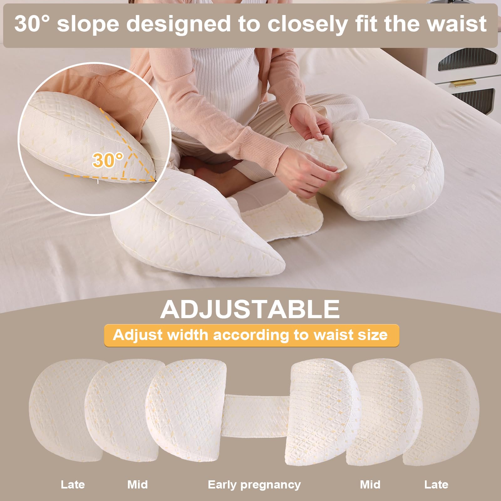 SHANNA Cuscino Gravidanza per Dormire, Cuscino allattamento e Gravidanza, Cuscino Comfort Regolabile per Tutto Il Corpo, Maternità e Cuscino Supporto, Fodera Rimovibile e Lavabile (Bianco & Grande)