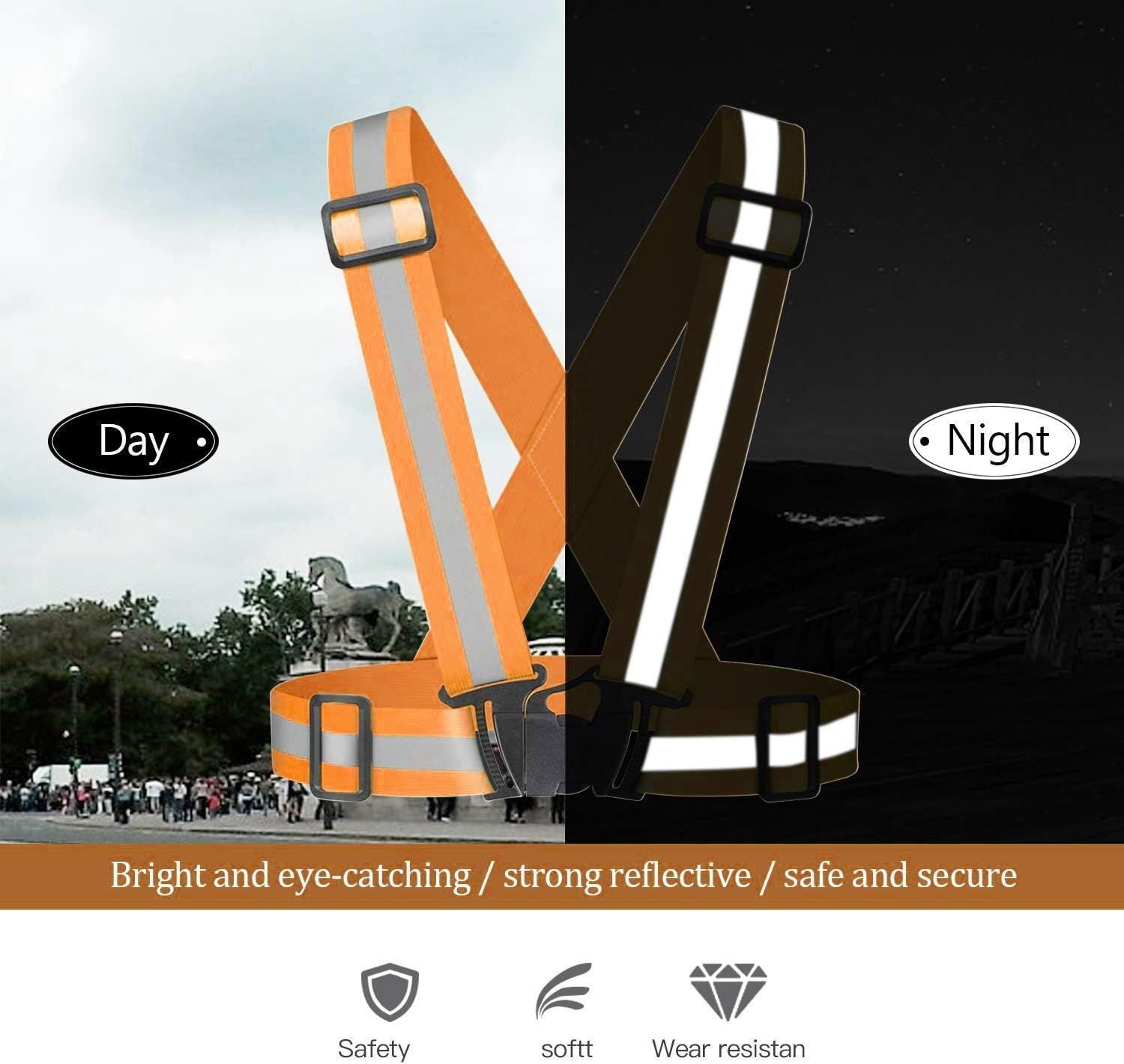 Reflective Vest Running Gear 3Pack, Adjustable Safety Vests High Visible Reflective Belt Straps thumbnail