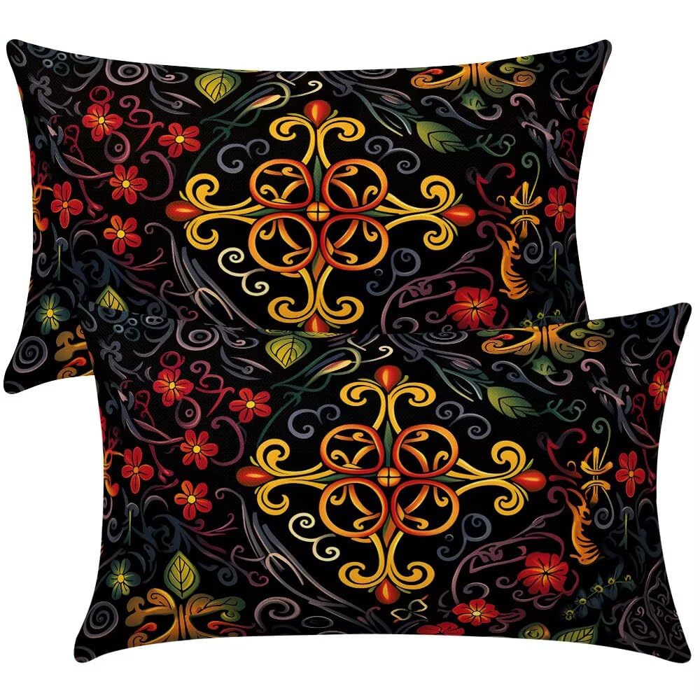 Cushion Covers 35cm x 55cm Boho Cushion Cover 14 x 22 Inches Pack of 2 Throw Pillow Covers Retro Sofa Cushions Polyester Linen Decorative Pillowcases for Couch Living Room Bedroom Home Decor -SC351