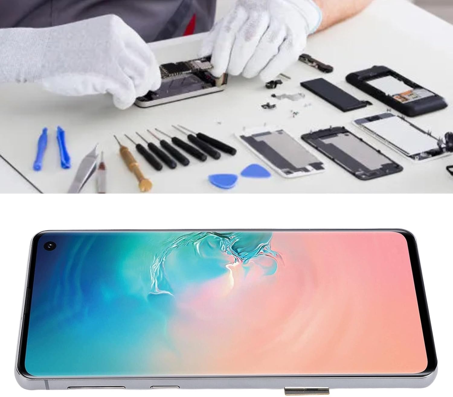 for S10 Screen Replacement LCD, LED Display Digitizer Assembly with Frame, Repair Tool, for S10 G9730 SM G973U SM G973W SM G973F (Black)