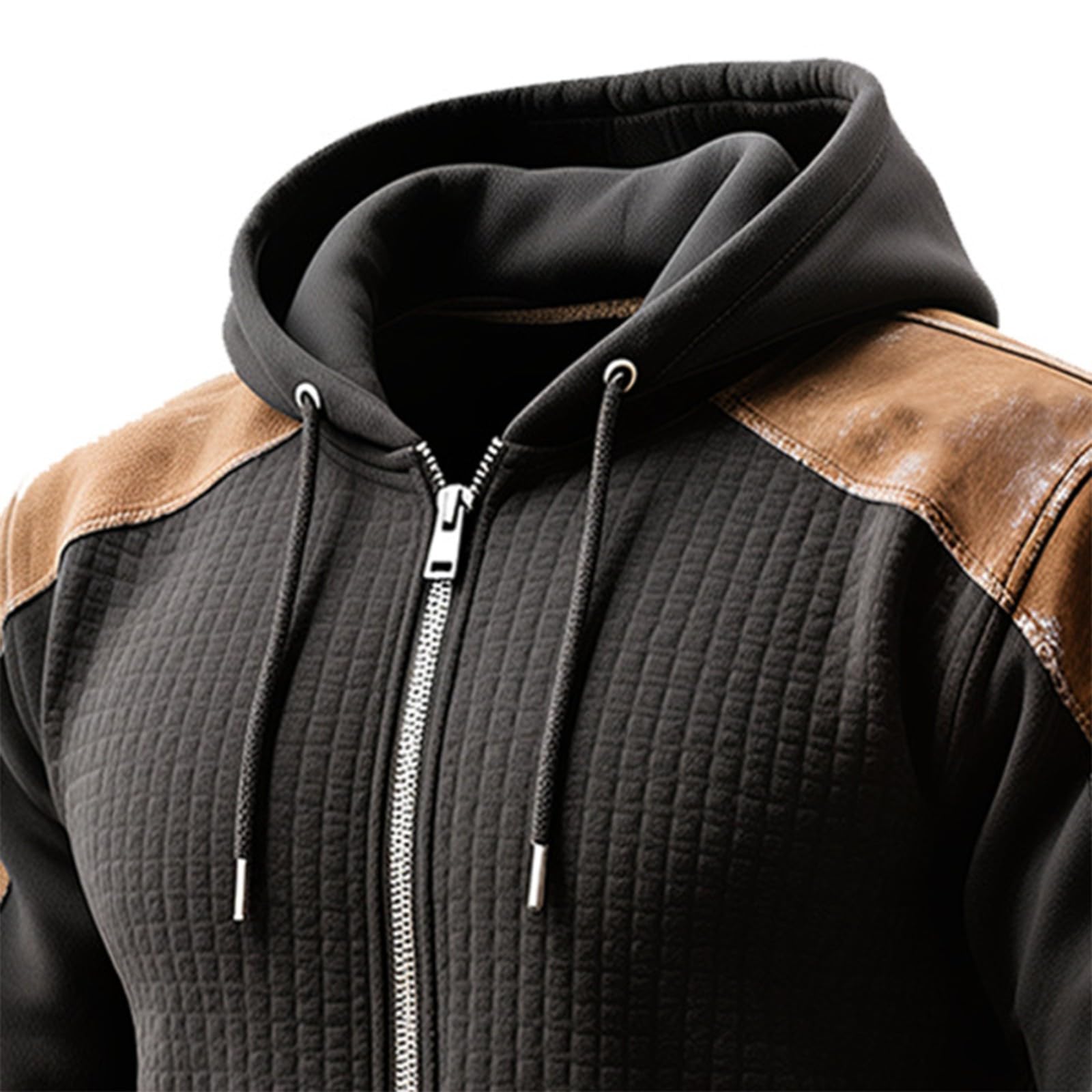 Felpa con cappuccio da uomo con zip intera, casual, a blocchi di colore