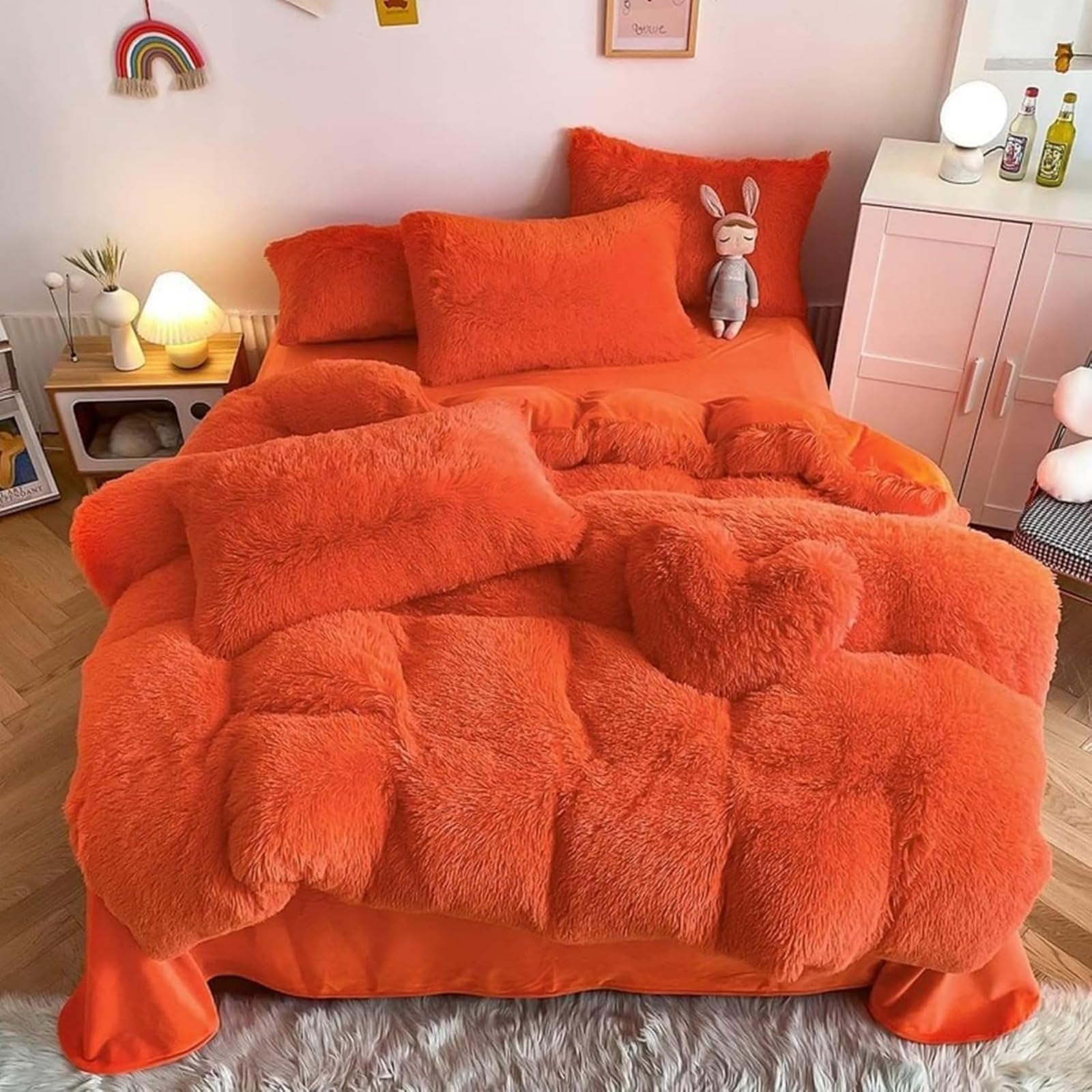 lFTEGUFKXS Juego de ropa de cama de felpa cálida para invierno y niña, cálido invierno, pelo largo, franela mullida, funda nórdica con cremallera y funda de almohada (A4, 220 x 240 cm) (S7, 220 x 240