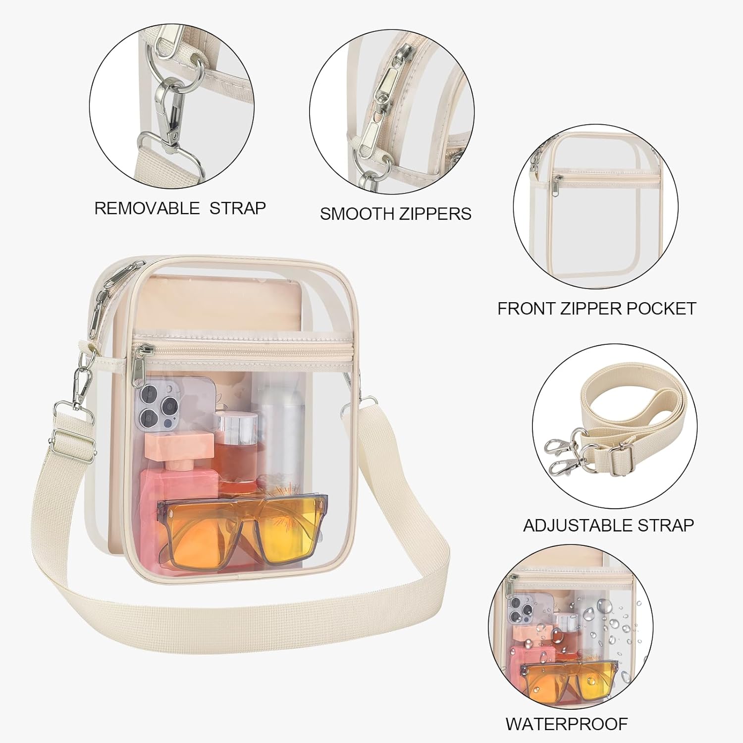 USPECLARE Clear Purse Stadium Transparent Messenger Bag Stadium Approved for Men and Women Clear CrossBody Bag - Image 4