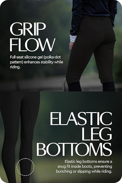HORZE Active Women's Silicone Grip Full Seat Horse Riding Pants Equestrian | Stretchy, Midrise Equestrian Pants with Front Pocket, Comfortable, Durable Horse Breeches for Women Training in any Season