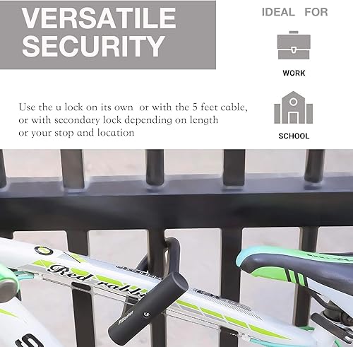 Miniatura 3 de Candados de bicicleta resistentes antirrobo, cerradura de bicicleta con cable de acero de seguridad de 5 pies y llaves, cerraduras compactas en U de