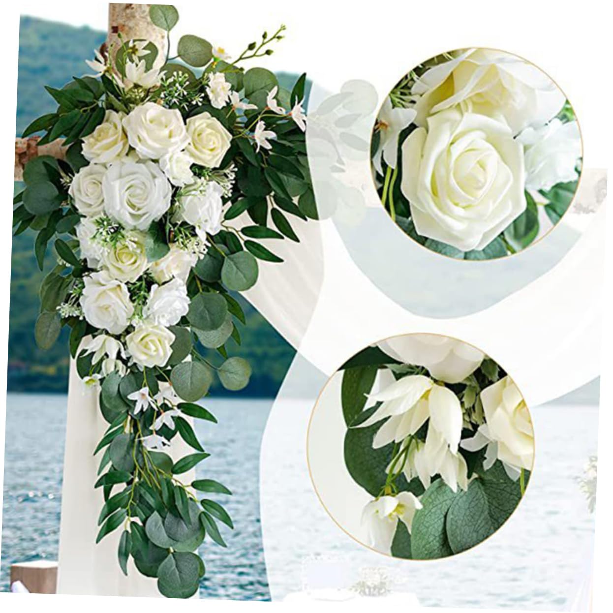 Zerodeko Künstliche Blumengirlande für Hochzeitsbögen 1 Satz Weiß | Seidenblumen mit Tüll, für Innen und Außen, Romantische Deko für Feier und Arrangement