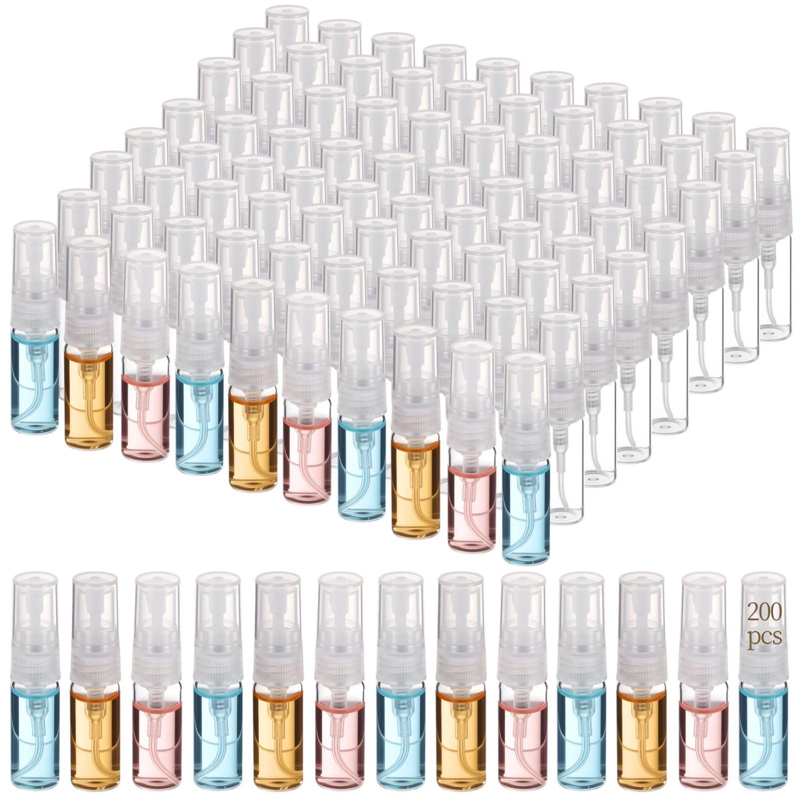 Mini flaconi spray in vetro da 3 ml, 200 pezzi, per campioni di profumo, da viaggio, con design a prova di perdite, nebulizzazione fine