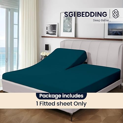Miniatura 9 de SGI Bedding Sábana bajera ajustable de algodón egipcio de 1000 hilos, tamaño King, solo para cama ajustable, juego de sábanas King divididas de 32