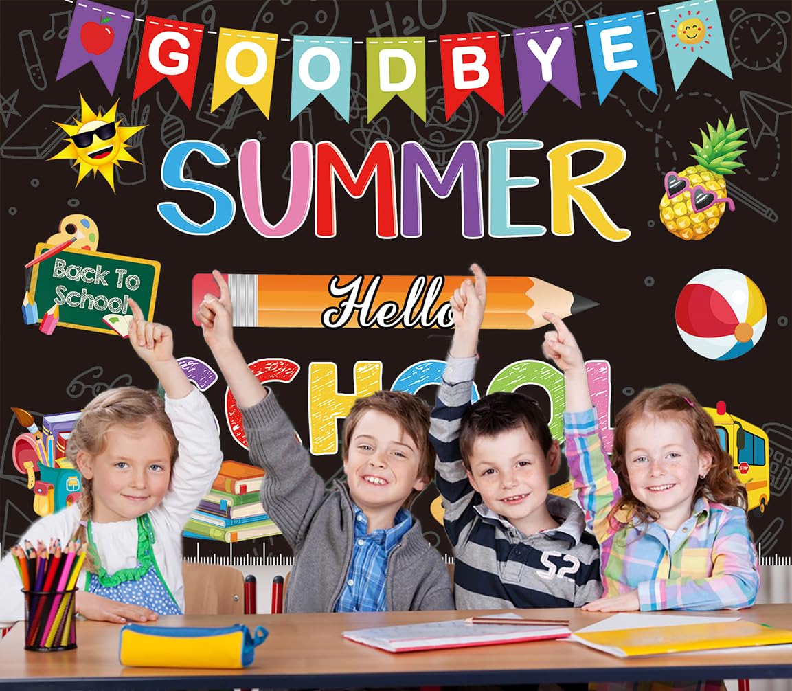 Fotohintergrund 'Goodbye Summer Hello School' 240x180 Cm – Schulanfang Deko Für Klassenzimmer & Party