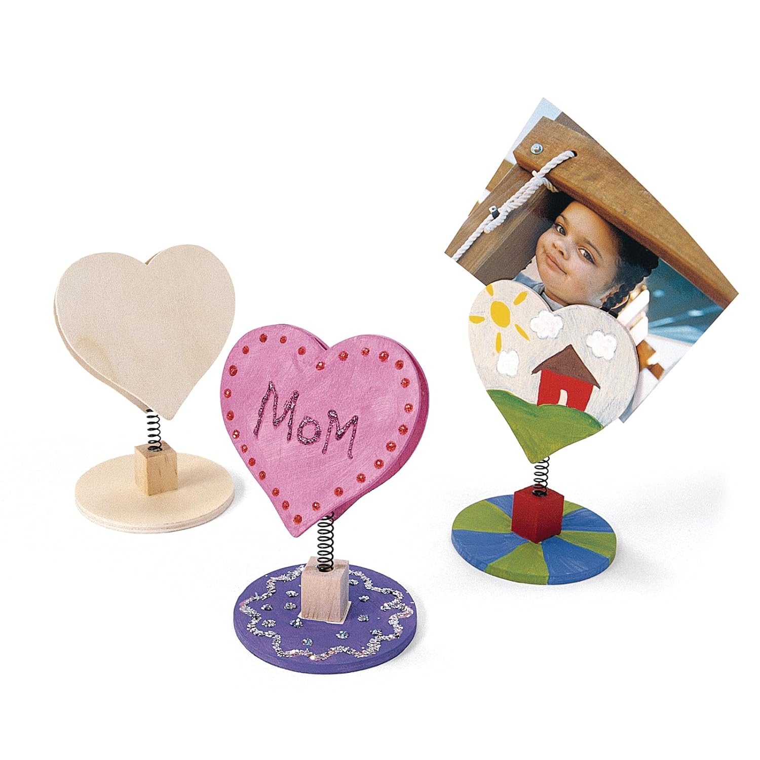 Colorations® Wooden Bobble Heart Note & Photo Holders, Set of 12, Craft for Kids & Fun Home Activities,Keepsake or Give a Personalize Gift, Create Unique & Personal Designs,Craft Project for Children