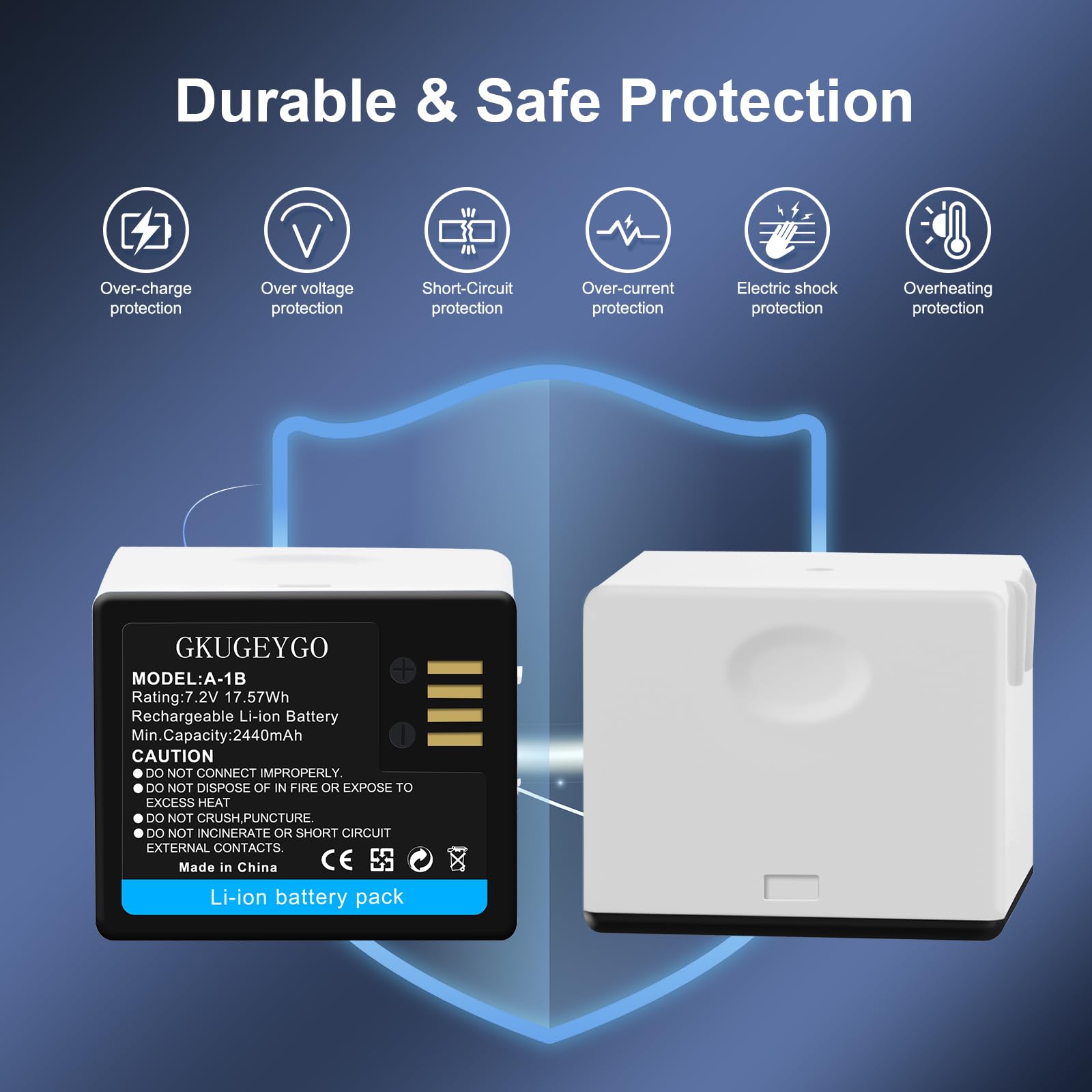 Paquete de 2 baterías A-1 A-1B A-1C para Arlo Pro, Pro 2, batería recargable de repuesto para cámara Arlo VMA4400 VMC4030 VM4230 VMS3230 VM4030 VM4030P