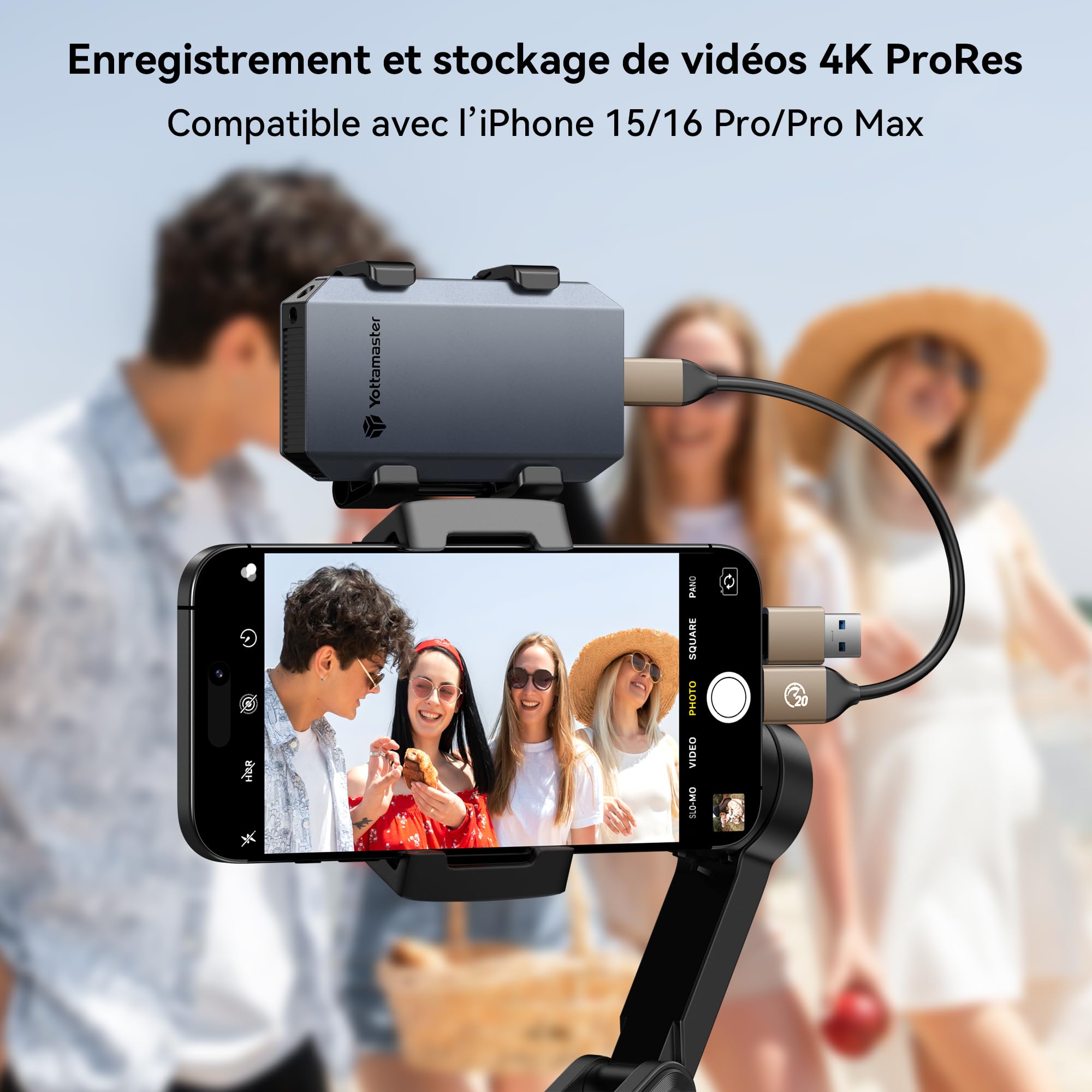 Yottamaster 1TB SSD Externe, Jusqu'à 2000MB/s USB 3.2 Gen 2 x 2, 2-en-1 câble USB-C/A avec Dragonne Prise en Charge 4K ProRes Compatible avec iPhone 17/16 Pro Max, Smartphone, Tablette, Portable