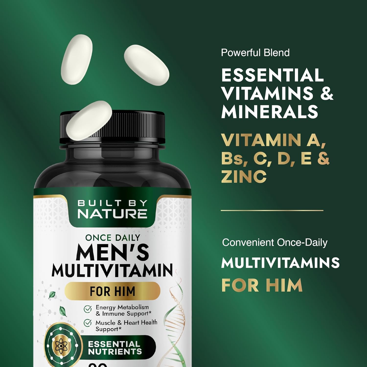 Built by Nature Multivitamin for Men – Mens Multivitamins & Vitamins for Men – Daily Immune, Energy & Heart Health Support – Once Daily Mens Multivitamin Supplement – 90 Tablets - Image 3