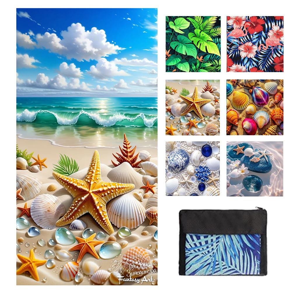 JAODFK Microfibre Beach Towel 71"X32" Quick Dry Lightweight Sand Free Large Thin Towels Travel Essentials For Adults Womens Swim Bath Accessories Mats Holiday Must Haves Sea Shell A