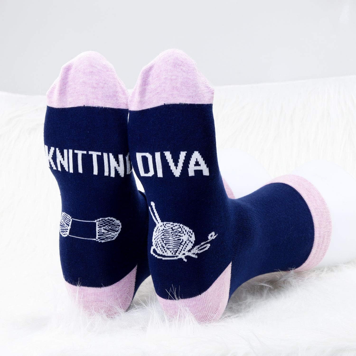 MBMSO 2 Pairs Knitting Lovers Socks Knitting Diva Knitting Gifts for Knitters Crocheters Crochet Lovers Gifts image 2