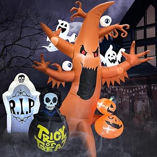 Halloween Inflatables Outdoor Decorations - 8FT Inflatables Spooky Halloween Tree with Ghost Pumpkin Tombstone, Halloween Blow Up Inflatable Clearance Decorations for Outdoor Yard Lawn Decor