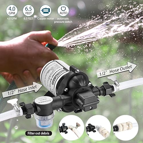 Miniatura 11 de WASSERMANN Bomba de agua RV de 12 voltios CC 3.0GPM 55PSI, repuesto para 4008-101-A65, bomba de agua autocebante de diafragma con interruptor