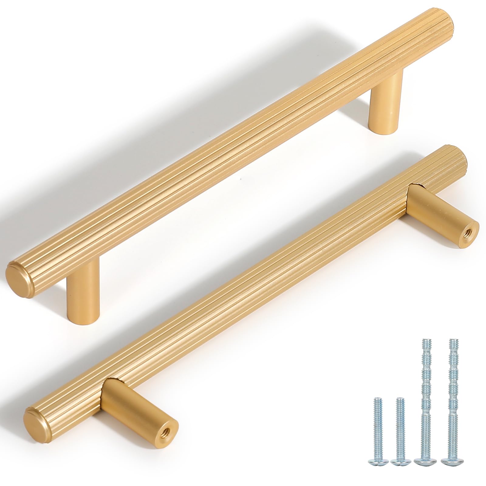 L&lonpa 30 Pack Gold Cabinet Pulls 128mm Hole Center Solid Aluminum Alloy Drawer Handles Modern Kitchen Bathroom Bedroom Cabinet Hardware