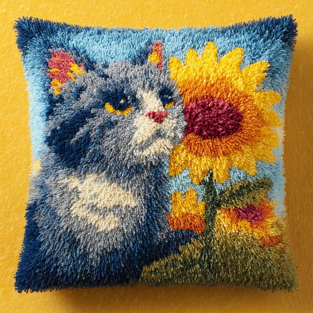 WallustrioaW Latch Hook Pillowcase Cushion Kits,Cute cat