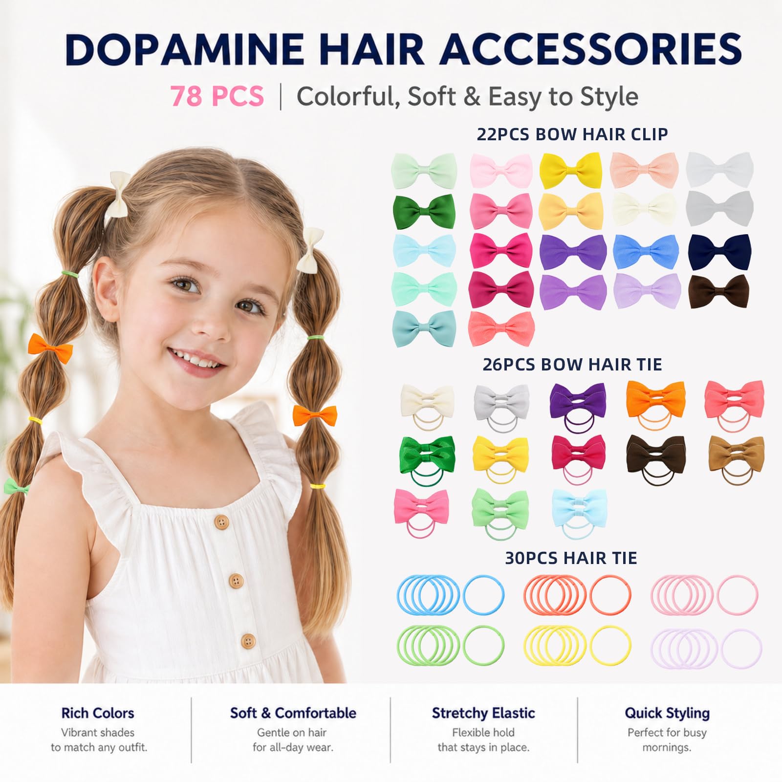 78 Pièces Barettes Cheveux Fille Chouchou Bebe Fille, Petit Elastique Cheveux, Hair Clips Elastique Bebe, Mini Pince pour Bébé, pour Quotidien, Fête, Séance Photo (78 Pièces)