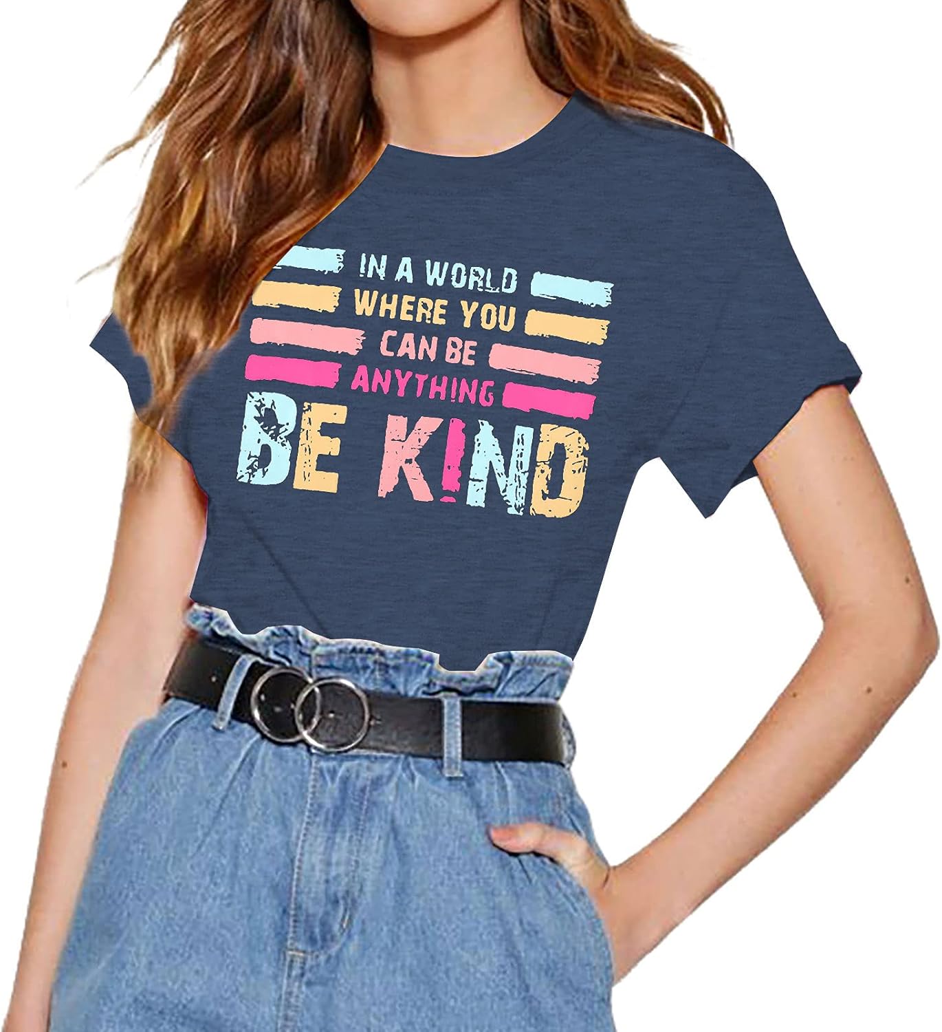 in A World Where You Can Be Anything Be Kind T-Shirt Women Inspirational Graphic Tee Casual Short Sleeve Tee Tops - Image 2