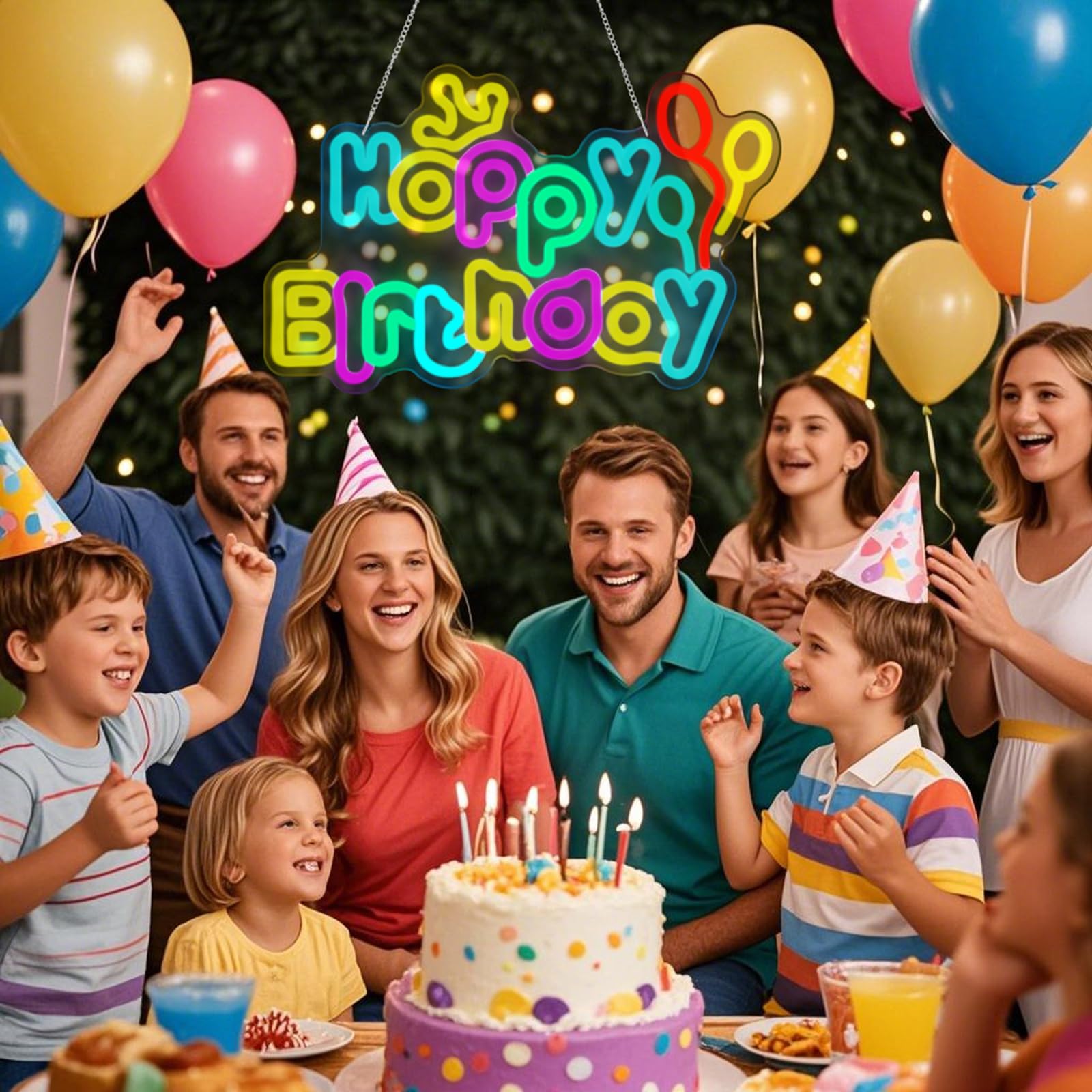 Neonowe znaki Happy Birthday, zasilane przez USB, ściemniane kolorowe światła LED na tło, dekoracja ścienna, przyciągający wzrok znak urodzinowy na imprezy, niezapomniane prezenty, wymiary