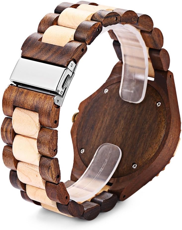 BEWELL ZS-W023A Mens Wooden Watch Quartz Movement Lightweight Handmade Calendar Analog Wrist Watch - Image 5