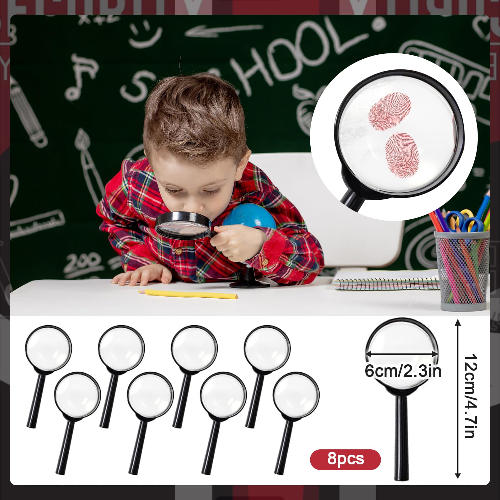 48 Pezzi Bambini Giocattolo Detective, Kit Spionaggio Gioco Detective per Bambini， con penna UV, taccuino, lente d'ingrandimento giocattolo, carte d'identità con clip, tampone per impronte digitali