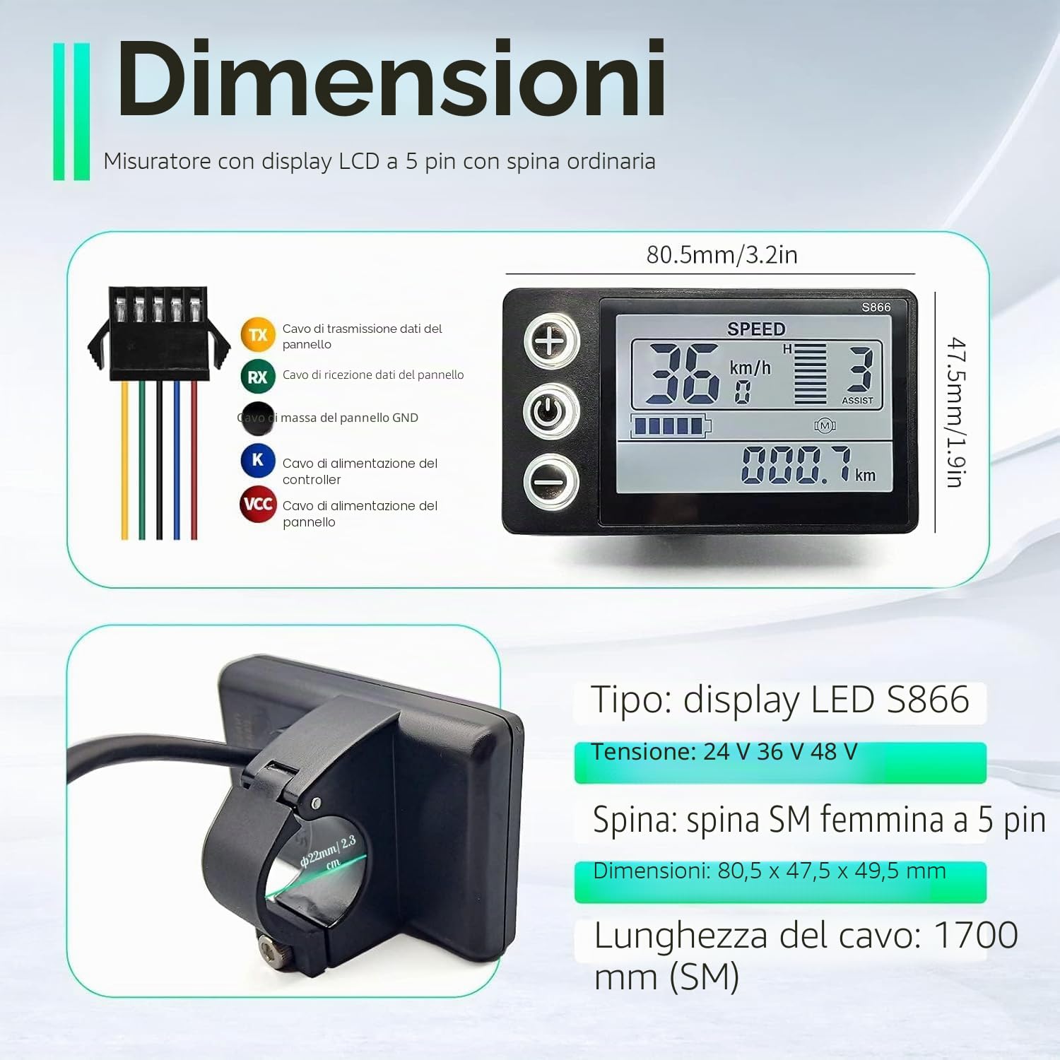 Centralina Bici Elettrica, 24V-48V Regolatore Motore Brushless Elettrico con Pannello LCD Impermeabile per Bicicletta Elettrica e Scooter