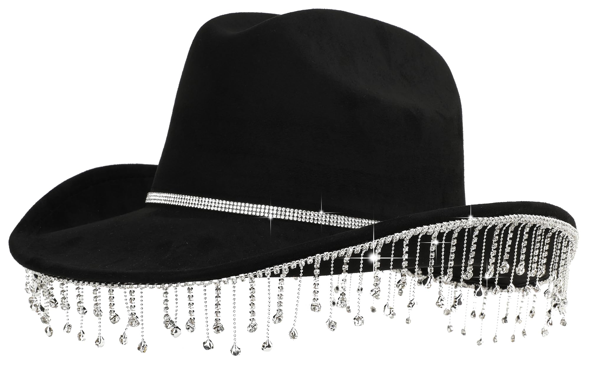 Melesh Women Cowgirl Hat Rhinestone Fringe Bling Western Cowboy Hat
