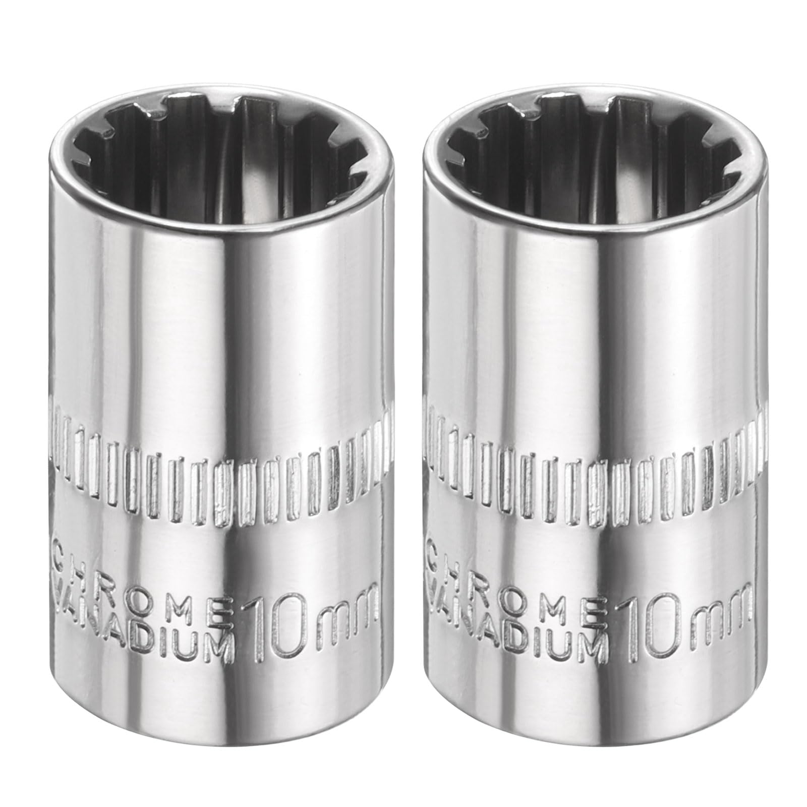 sourcing map 2pcs 12 Points Socket 1/4" Drive 10mm Metric Shallow Impact Socket Cr-V Steel Chrome Plating Flip Sleeve Nut Driver Wrench for Home Auto Nuts Bolts Repair