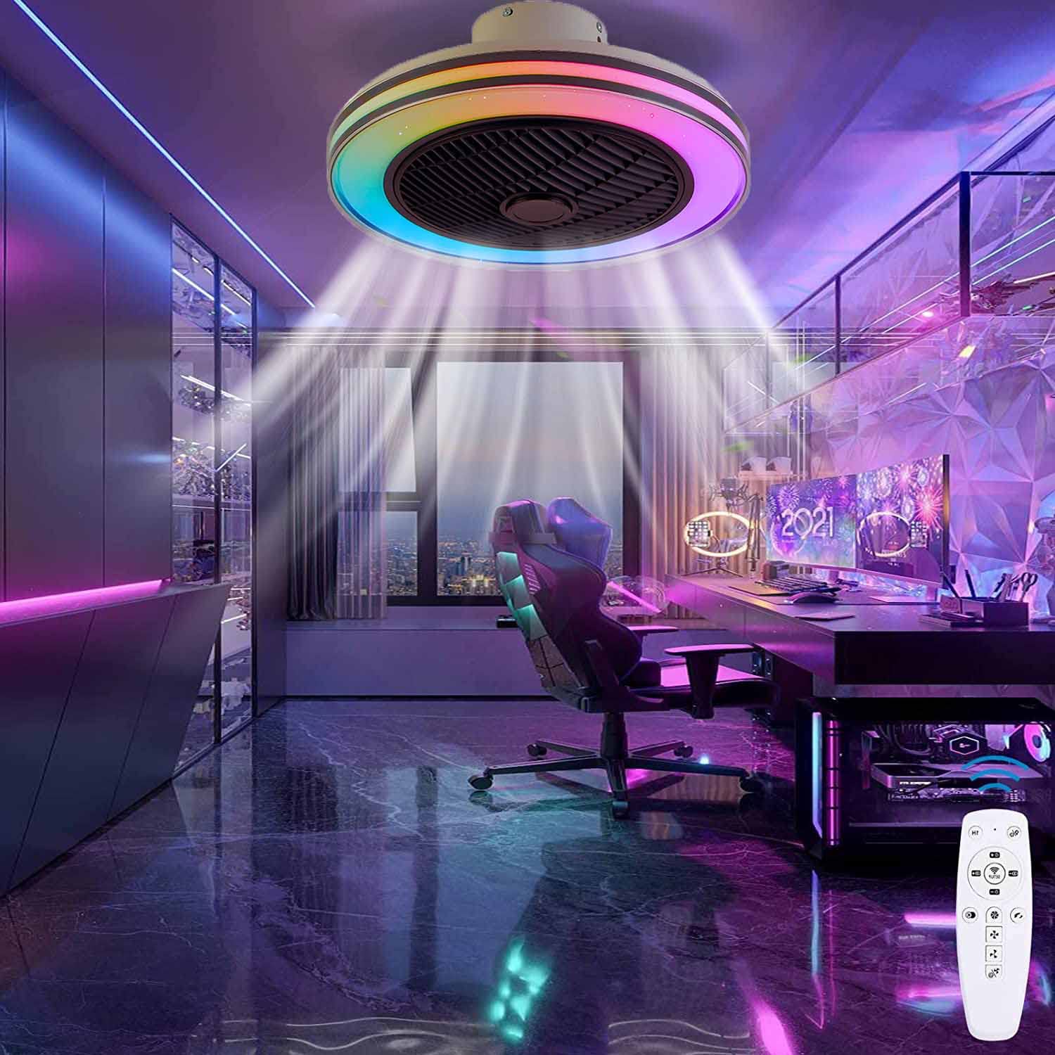 Leise LED Deckenventilator Mit Beleuchtung und Bluetooth Lautsprecher RGB Musik Ventilator RGB Deckenleuchte Mit Fernbedienung Dimmbare Fan Deckenlampe für Schlafzimmer Kinderzimmer Lampe Lüfter Licht